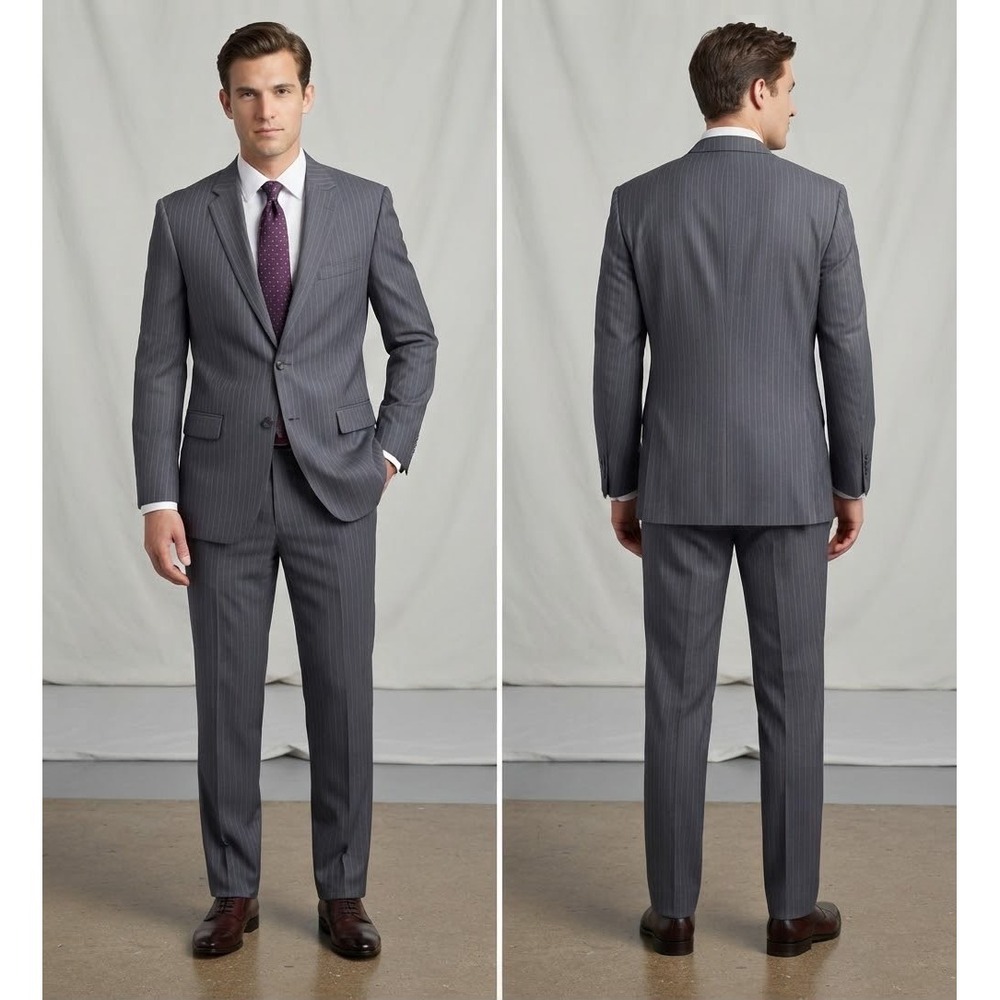 Jos. A. Bank Mens 40R Gray Pinstripe Wool Slim Fit 2-Piece Suit 34x30 Formal